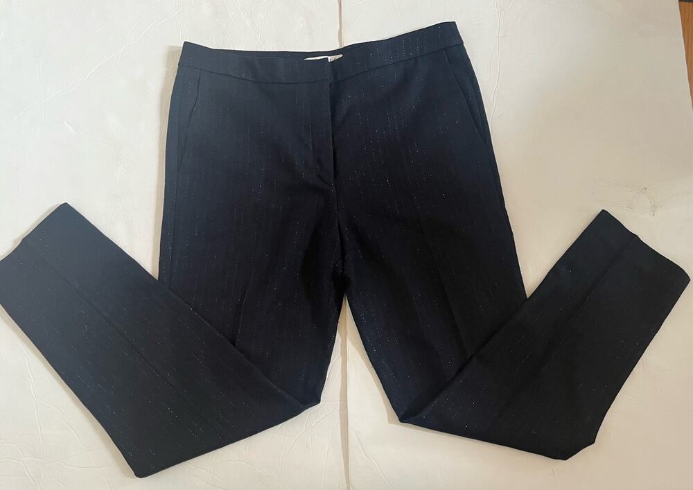 Women's Sandro Navy w Silver Metallic Stripped Threads Pants Size 40/ US 8